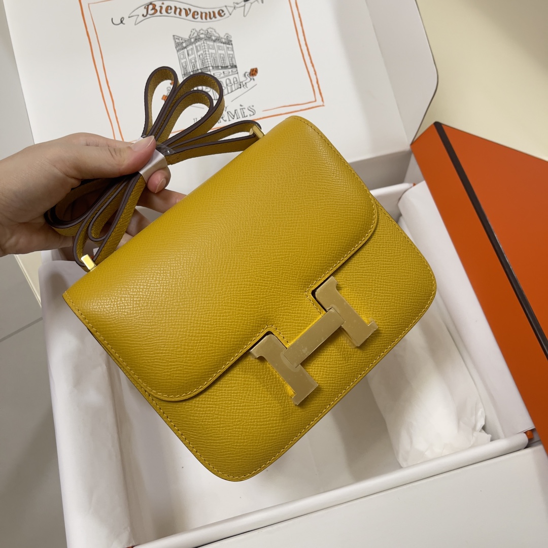 Hermes Constance 18 Mini Shoulder Bag In Yellow Amber Epsom Leather